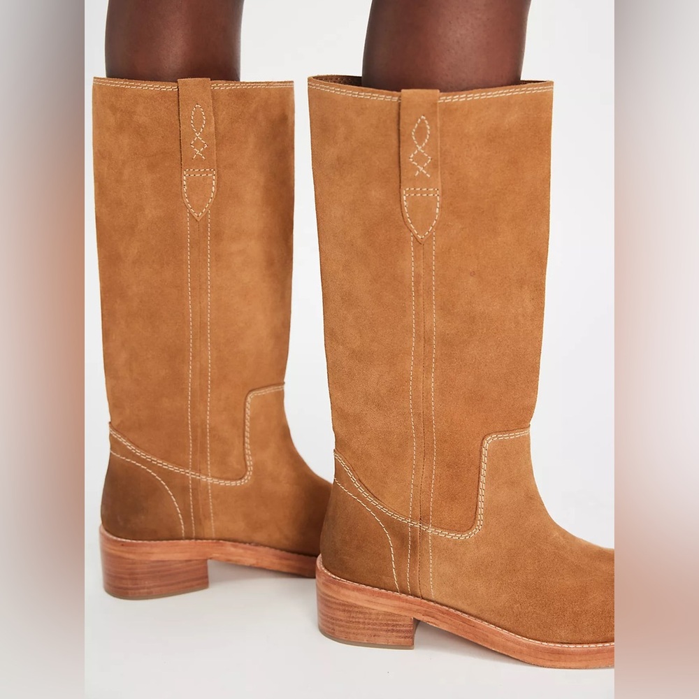 New Free People Blaze Pull On Campus Boots Toffee Suede - Picture 2 of 9